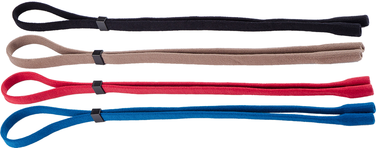 Anchor Glasses Straps 4-Pack for Glasses and Sunglasses in Black, Brown, Red, and Blue.